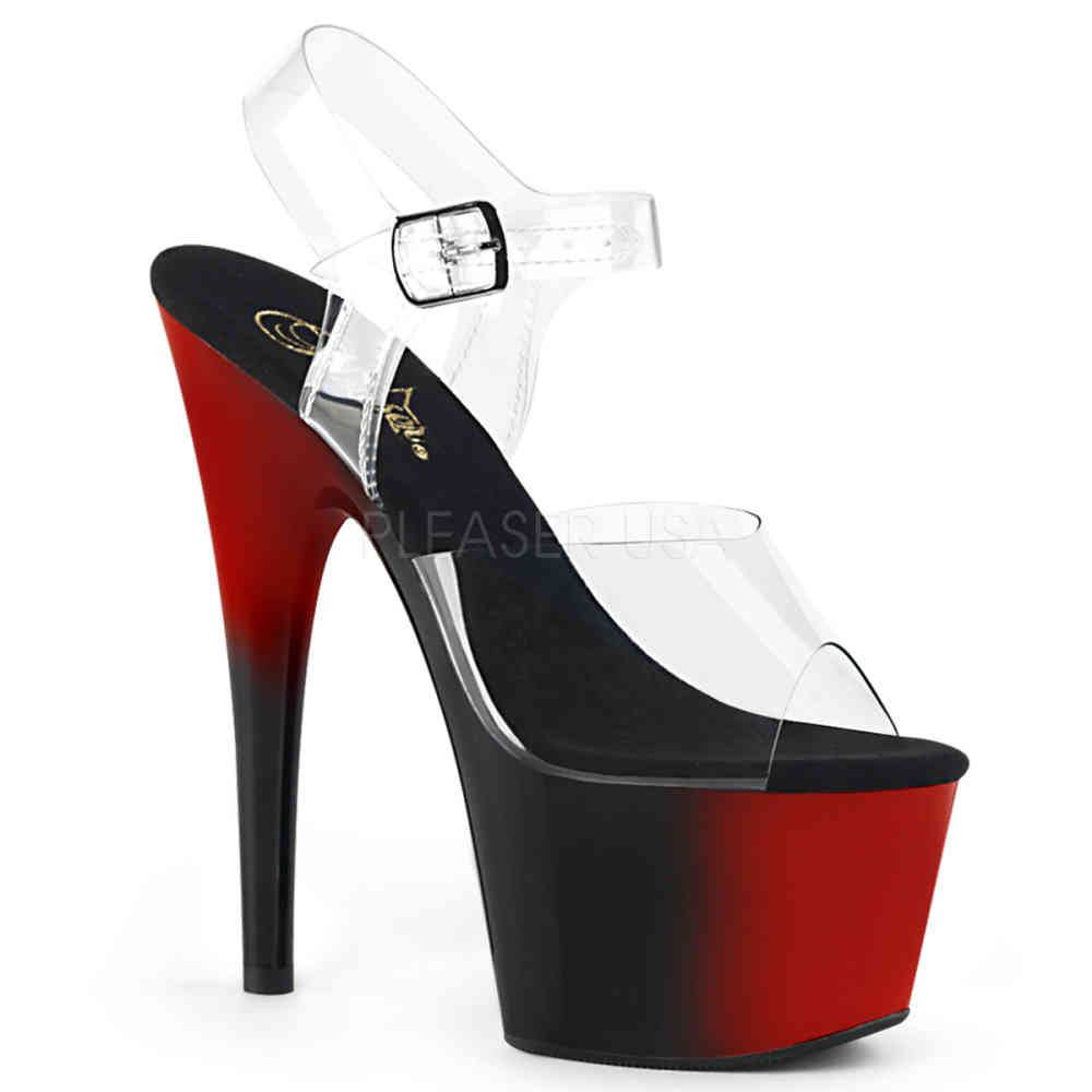 Pleaser - ADORE708BR Sandale à bride à la cheville, Pole dance chaussures - Chaussures de pole dance - Noir/Rouge Product image